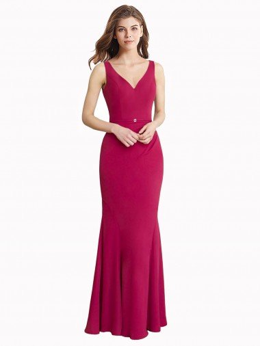 Affordable V-Neck Mermaid Chiffon Bridesmaid Dress / Prom Dress with V-Back and Belt UK