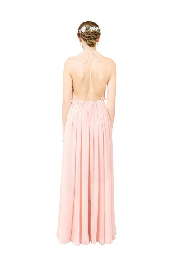 Affordable Halter Neck Chiffon Bridesmaid Dress with Double Ruffle Front UK