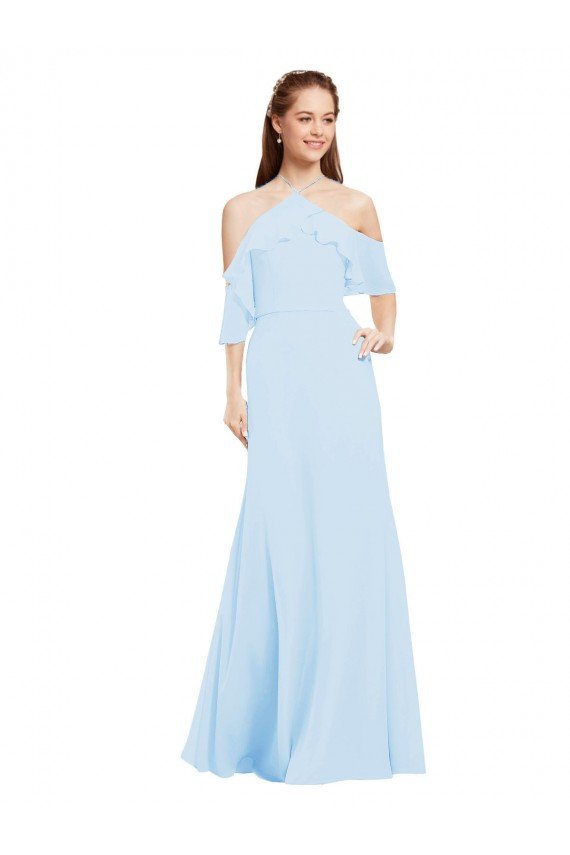 Affordable Chiffon Halter Neck Bridesmaids Dress with Flounced Neckline UK