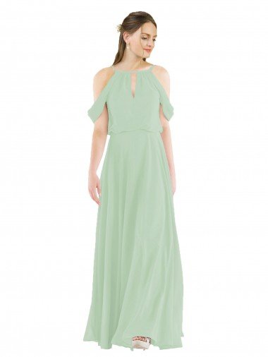 Affordable Off-the-Shoulder Long Chiffon Beachy Bridesmaid Dress UK