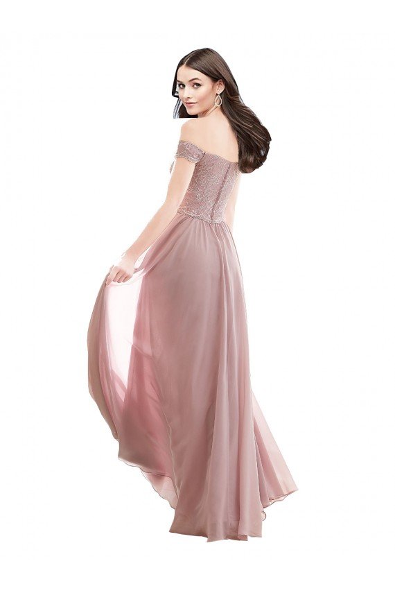 Affordable Floor Length Chantilly Lace Off the Shoulder Chiffon Bridesmaid Dress UK