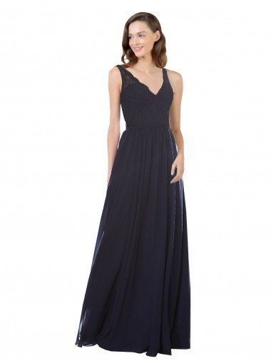 Affordable Elegant Chiffon Bridesmaid Dress with V-Neck Lace Bodice UK