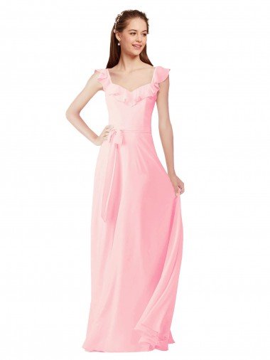 Affordable Chiffon Bridesmaids Dress with Ruffle Neckline UK