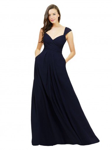 Affordable Chiffon Bridesmaid Dress with Rouched Draped Bodice and Watteau Back UK