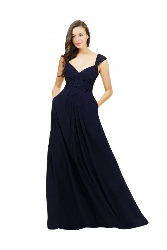 Affordable Chiffon Bridesmaid Dress with Rouched Draped Bodice and Watteau Back UK