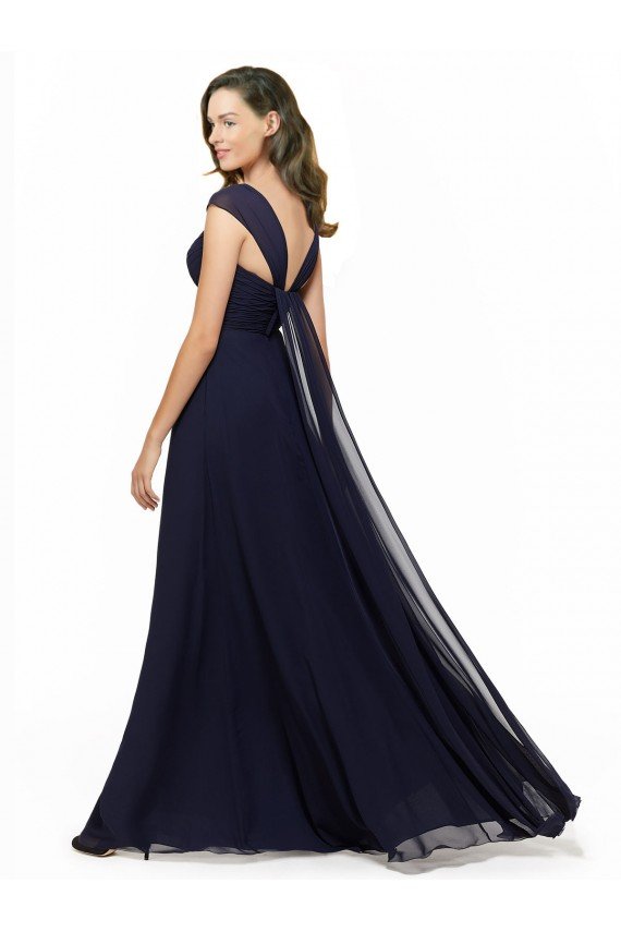 Affordable Chiffon Bridesmaid Dress with Rouched Draped Bodice and Watteau Back UK