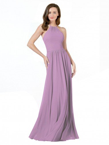 Affordable High Halter Chiffon Bridesmaid Dress with Ruffle Details Back UK