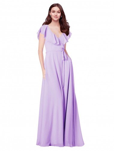 Affordable Flutter Sleeves V-Neck Chiffon Bridesmaid Dress UK