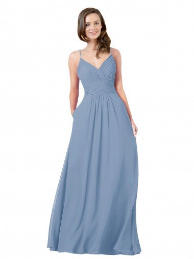 Affordable A-Line Ruched V-Neckline Chiffon Bridesmaid Dress UK