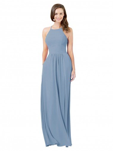 Affordable Chiffon Bridesmaid Dress with High Halter Neckline UK