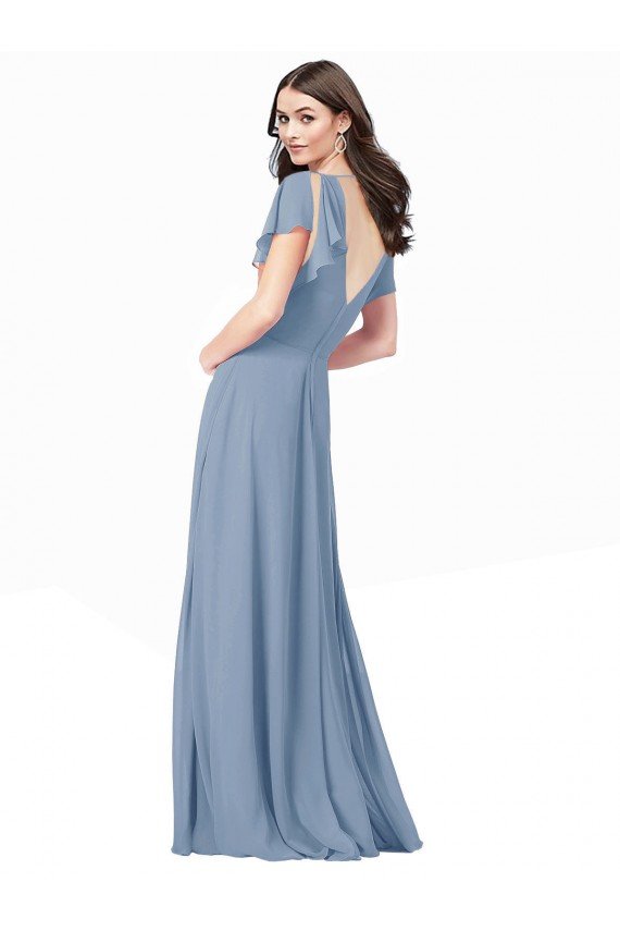 Affordable Chiffon Bridesmaid Dress / Prom Dress with Flutter Sleeves and Front Slit UK