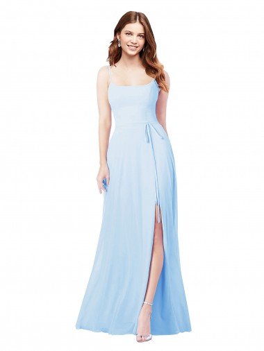 Affordable Chiffon Bridesmaid Dress with Tie Sash and Side Slit UK