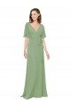 Affordable Chiffon V-Neckline Wrap Bridesmaids Dress With Double Flutter Sleeve UK