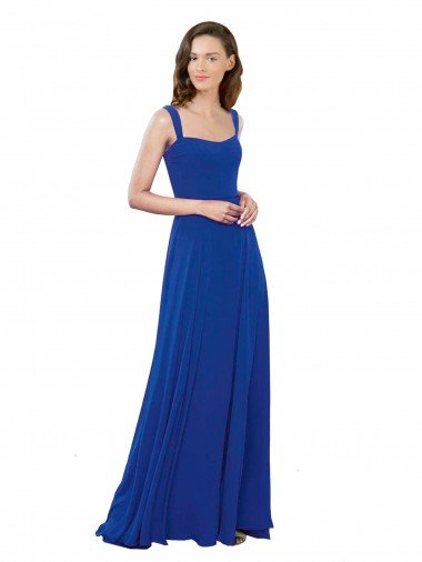 Affordable Square Neck A-Line Long Floor Length Chiffon Bridesmaid Dress UK