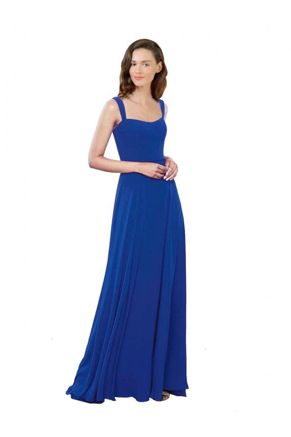 Affordable Square Neck A-Line Long Floor Length Chiffon Bridesmaid Dress UK