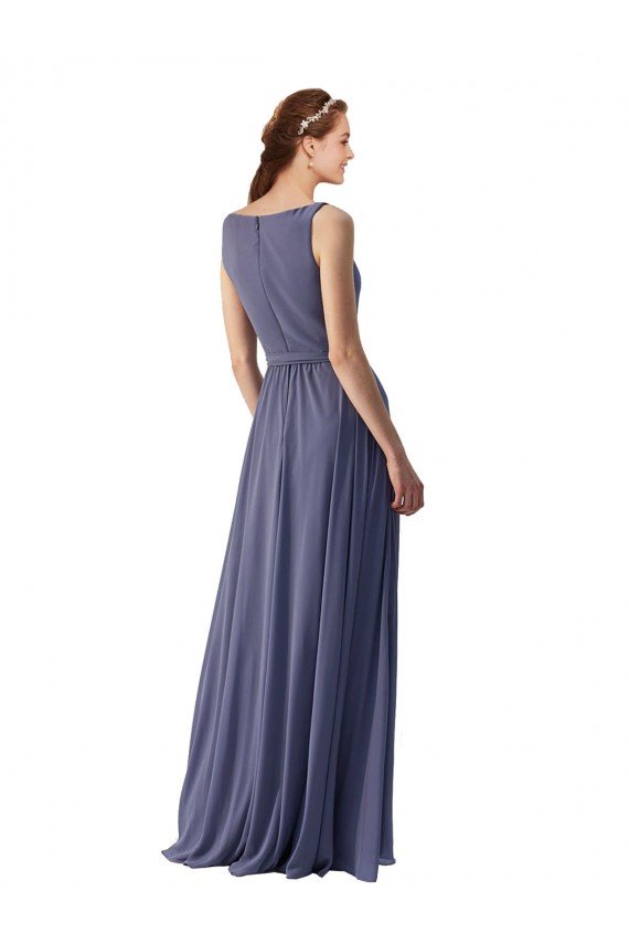 Affordable V-Neck Long Draped A-Line Chiffon Bridesmaid Dress UK