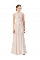 Affordable Tie Neck Long Chiffon A-Line Bridesmaid Dress with Sheer Back UK