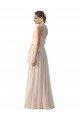 Affordable Tie Neck Long Chiffon A-Line Bridesmaid Dress with Sheer Back UK