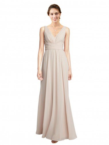 Affordable Long V-Neck Chiffon Bridesmaids Dress with Double Straps UK