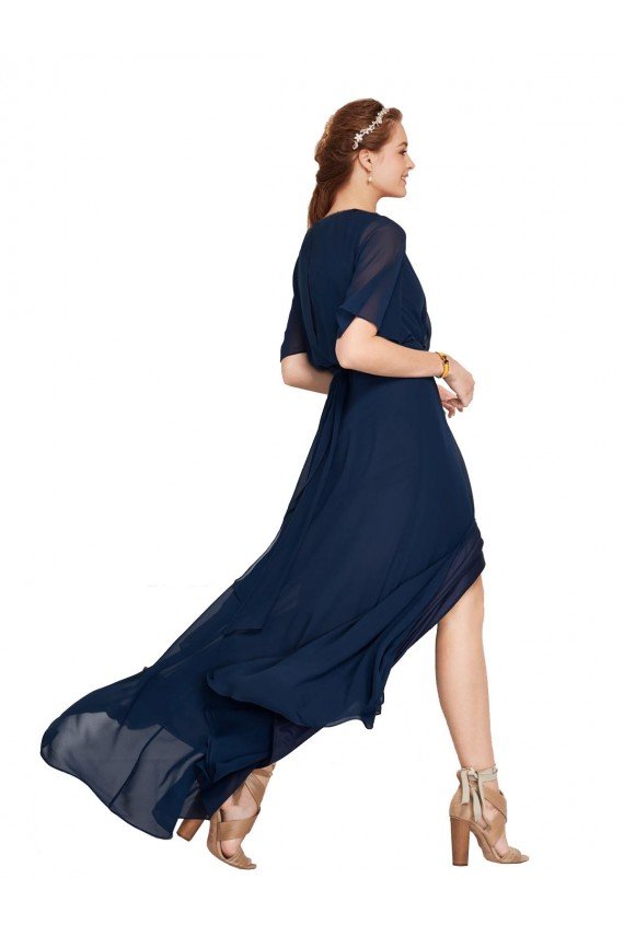 Affordable V-Neck Plush Chiffon Bridesmaid Dress with Flutter Sleeves UK