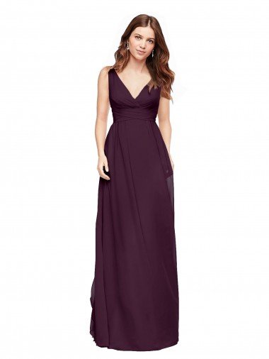 Affordable Plunging V-Neckline Long Chiffon Bridesmaid Dress with Deep V-Back UK