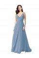 Affordable Long Chiffon V-Neck and Self Sash Bridesmaid Dress with Shirred Criss Cross Bodice UK