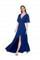 Affordable V-Neck Long Chiffon Bridesmaid Dress with Dolman Sleeved Bodice and Slit UK