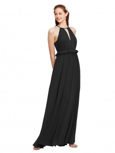 Affordable Halter Neck Front Keyhole Chiffon Bridesmaid Dress with Shirred Waist UK