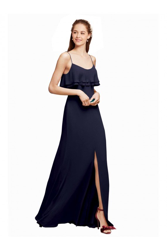 Affordable Draped Long Chiffon Bridesmaid Dress with Straps and Layers UK