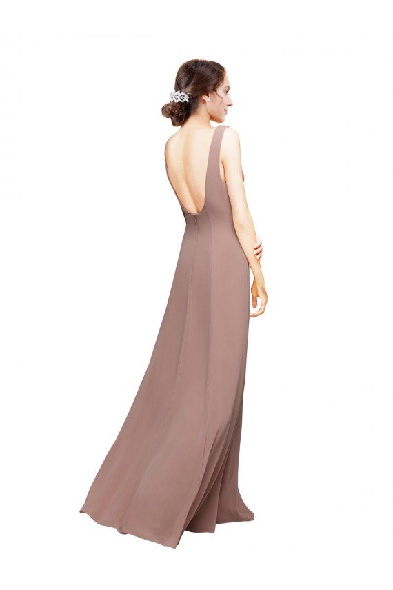 Affordable V-Neck Sheath Chiffon Bridesmaid Dress with V-Back UK