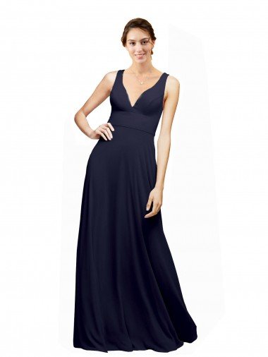 Affordable Open Back Long Chiffon Bridesmaid Dress with Plunging V-Neck Bodice UK