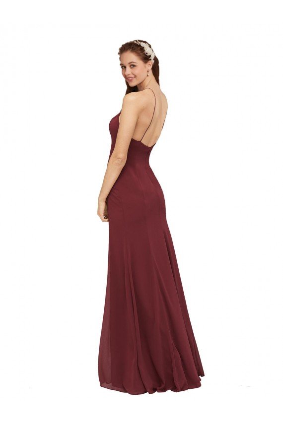 Affordable High Halter Neck Long Chiffon Bridesmaid Dress with Low Scoop Back UK