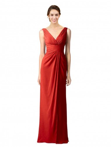 Affordable Shirred Long Floor Length Chiffon Bridesmaid Dress with V-Back UK