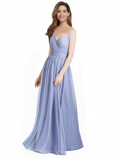 Affordable Ruched Criss Over Bodice Chiffon Bridesmaid Dress with Lace Open Back UK