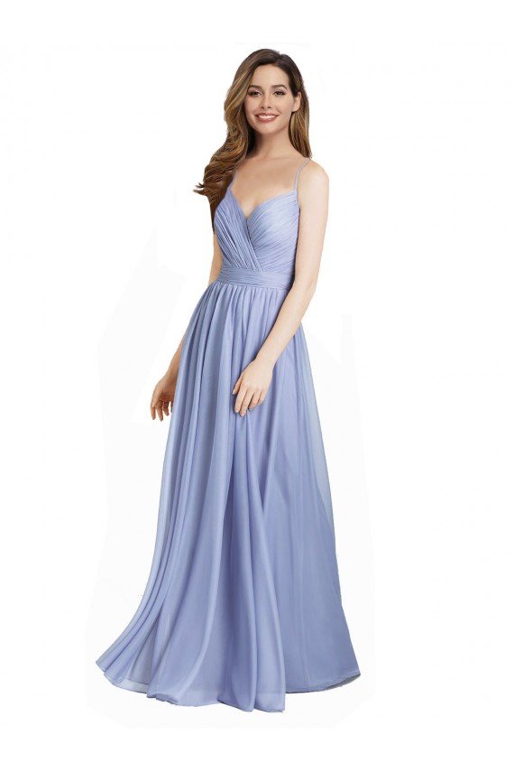 Affordable Ruched Criss Over Bodice Chiffon Bridesmaid Dress with Lace Open Back UK