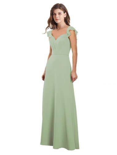 Affordable Draped Sweetheart Chiffon Bridesmaid Dress with Ruffled Cap Sleeves UK