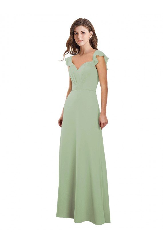 Affordable Draped Sweetheart Chiffon Bridesmaid Dress with Ruffled Cap Sleeves UK