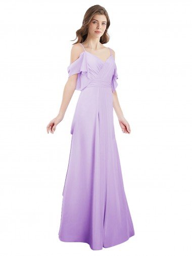 Affordable Chiffon Bridesmaid Dress with Draped Sweetheart Bodice and Off The Shoulder Flounces UK