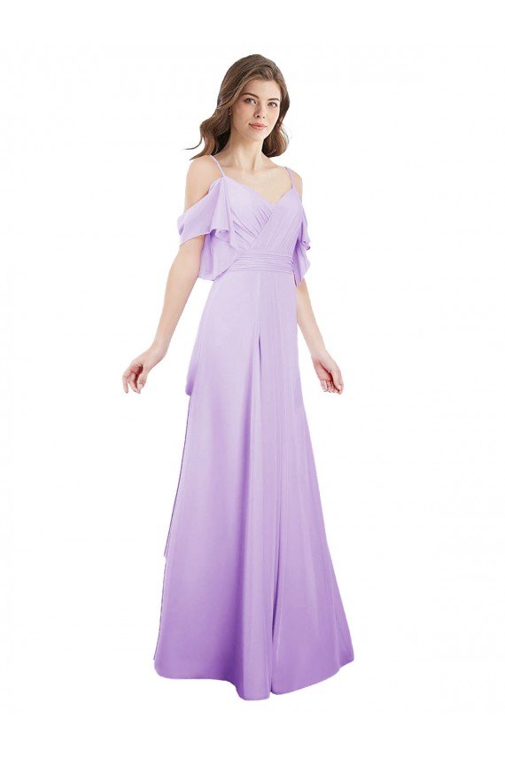 Affordable Chiffon Bridesmaid Dress with Draped Sweetheart Bodice and Off The Shoulder Flounces UK