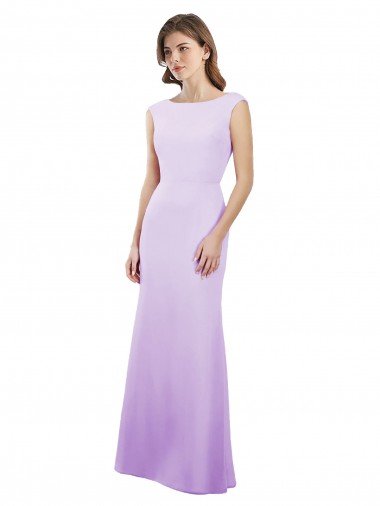 Affordable Chiffon Column Bridesmaid Dress with High Round Neckline and Cap Sleeves UK