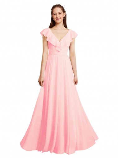 Affordable Chiffon A-Line Dress with Full Circle Skirt and Gathered Waistband UK