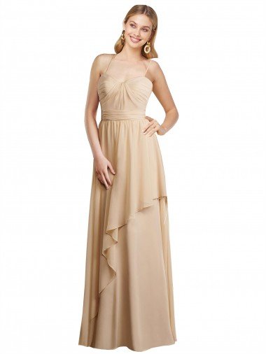 Affordable Draped Long Chiffon A-Line Dress with Cascading Ruffles UK