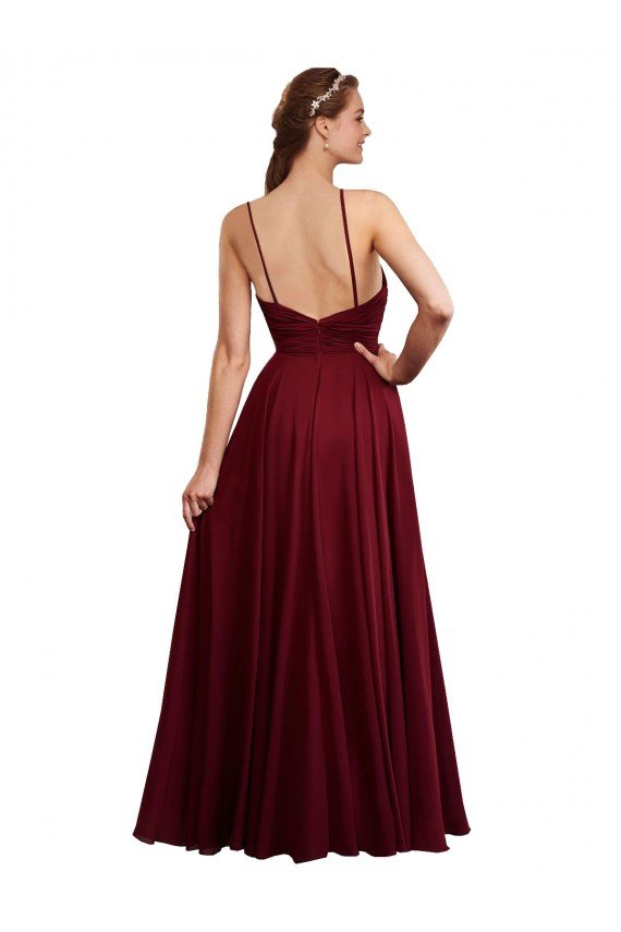 Affordable Long A-Line Halter Neck Chiffon Bridesmaid Dress with Draped Bodice UK