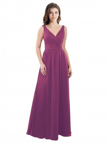 Affordable Long Chiffon A-Line Bridesmaid Dress with V-Neck Wrap Bodice UK