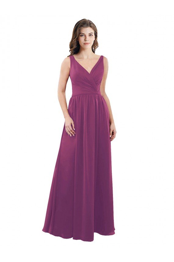 Affordable Long Chiffon A-Line Bridesmaid Dress with V-Neck Wrap Bodice UK