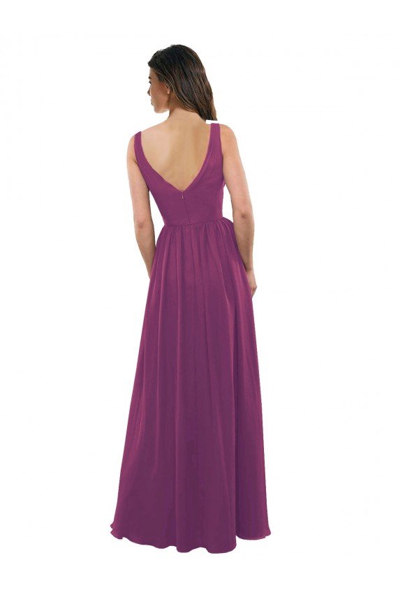 Affordable Long Chiffon A-Line Bridesmaid Dress with V-Neck Wrap Bodice UK