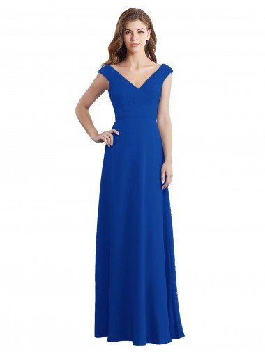 Affordable Draped Shoulder V-Neck Long Chiffon Bridesmaid Dress UK