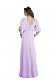 Affordable A-Line Draped Chiffon Bridesmaid Dress with V-Neck and Split Sleeves UK