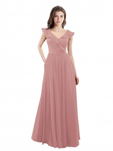 Affordable Chiffon A-Line Bridesmaid Dress with V-Neck Wrap Bodice UK