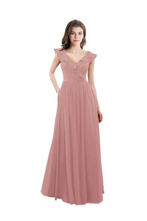 Affordable Chiffon A-Line Bridesmaid Dress with V-Neck Wrap Bodice UK